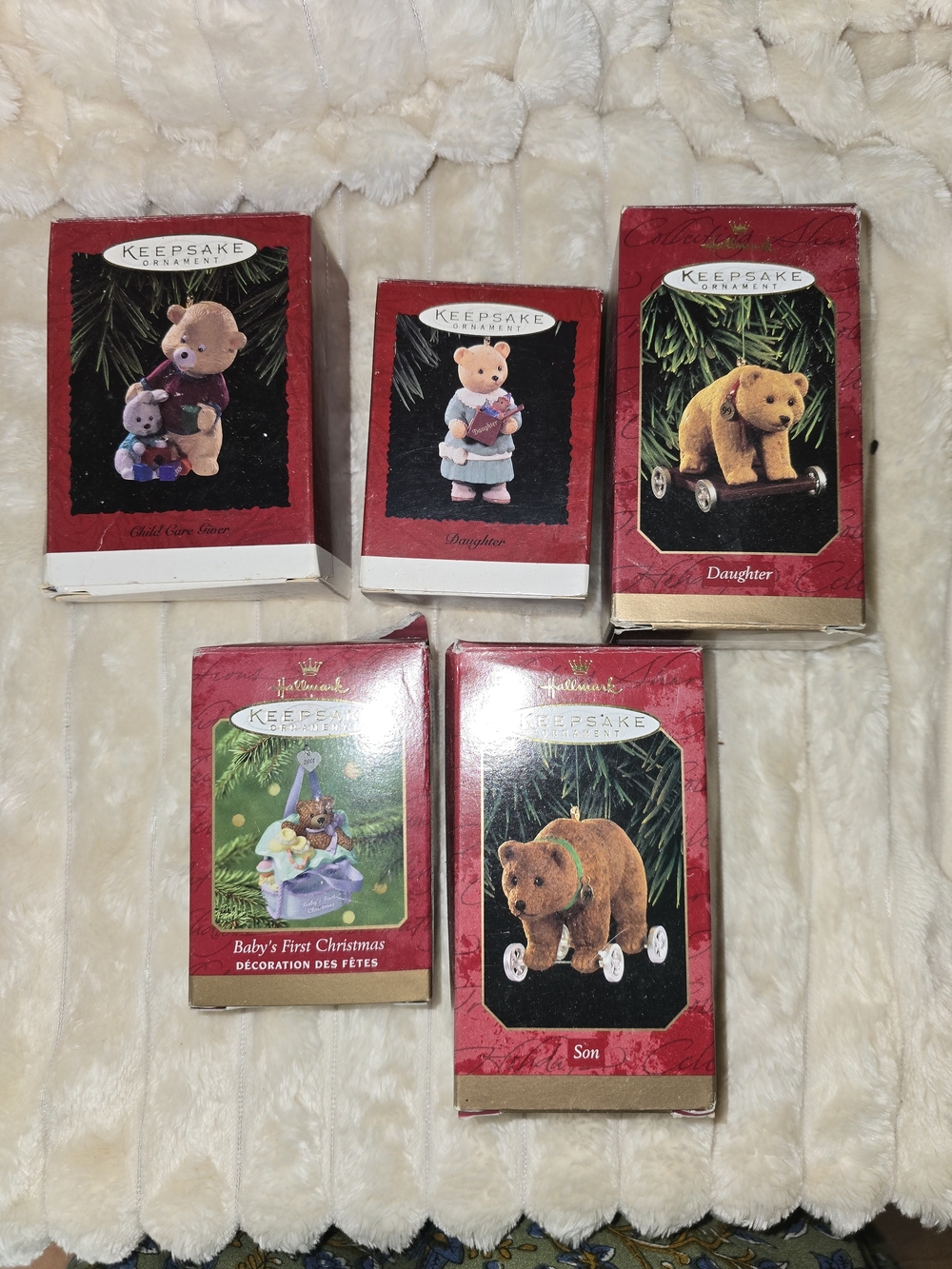 5 Bear Hallmark Red Keepsake Ornament W/Boxes